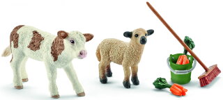 Schleich 41422 - Stallpflege mit Kalb und Schäfchen