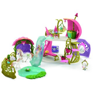 Schleich bayala 42445 - Glitzerndes Blütenhaus mit Einhörnern, See und Stall