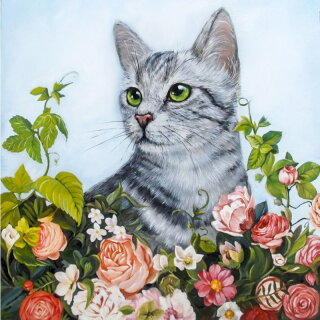 Wizardi WD2509 - Diamond Painting Kit Flower Cat