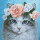 Wizardi WD2464 - Diamond Painting Kit Blue-Eyed Cat in Flowers