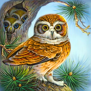 Wizardi WD2494 - Diamond Painting Kit Owl and Owlets