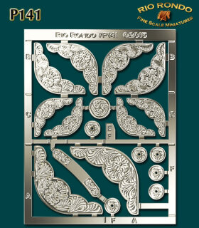 Rio Rondo Traditional (1:9) P141 - Etched Metal Corner & Accessories Plate Set Slick-Edged Floral - silvery