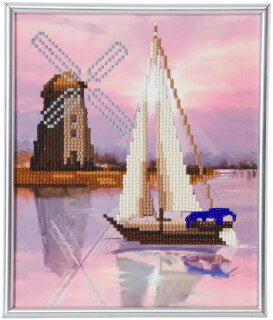 Craft Buddy CAM-25 - Crystal Art Picture Frame Set - Segelboot mit Windmühle